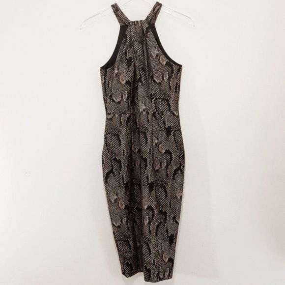 H&M Exclusive Textured Brocade Snakeskin Print Halter Neck Midi Dress Size 4 - Picture 3 of 5
